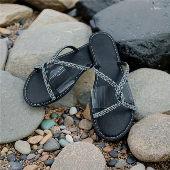 Women's Rhinestone Sandals, rhinestone flip flops Women's Rhinestone San… - Picture 7 of 7